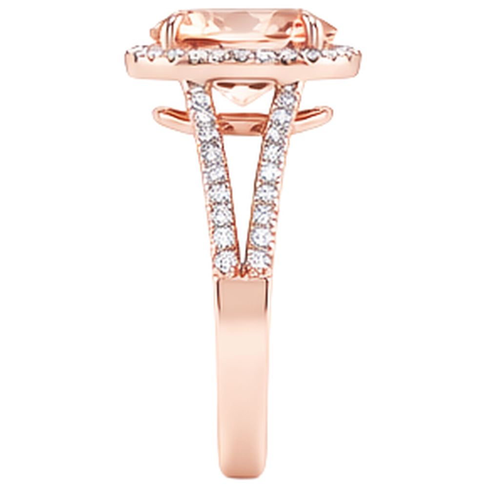 Anello in oro rosa con Morganite a taglio ovale e rotondo da 17.25 ct con diamanti