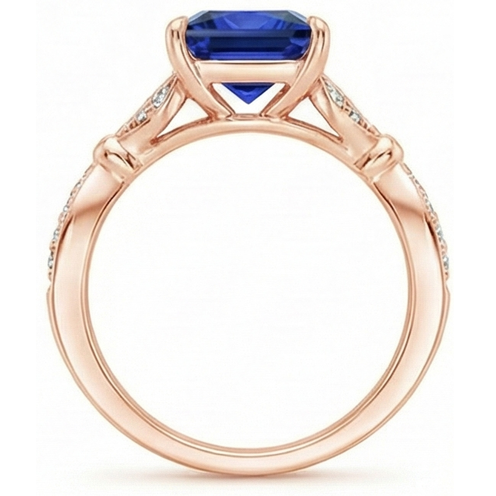 Anello in oro rosa con accenti di zaffiro blu taglio principessa 5.50 carati