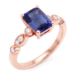 Anello in oro rosa con pietre preziose e zaffiro blu smeraldo con accenti 3,50 carati