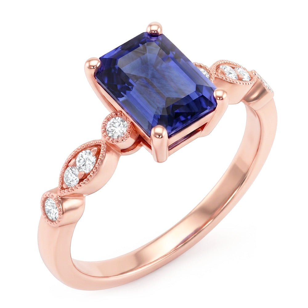 Anello in oro rosa con pietre preziose e zaffiro blu smeraldo con accenti 3,50 carati