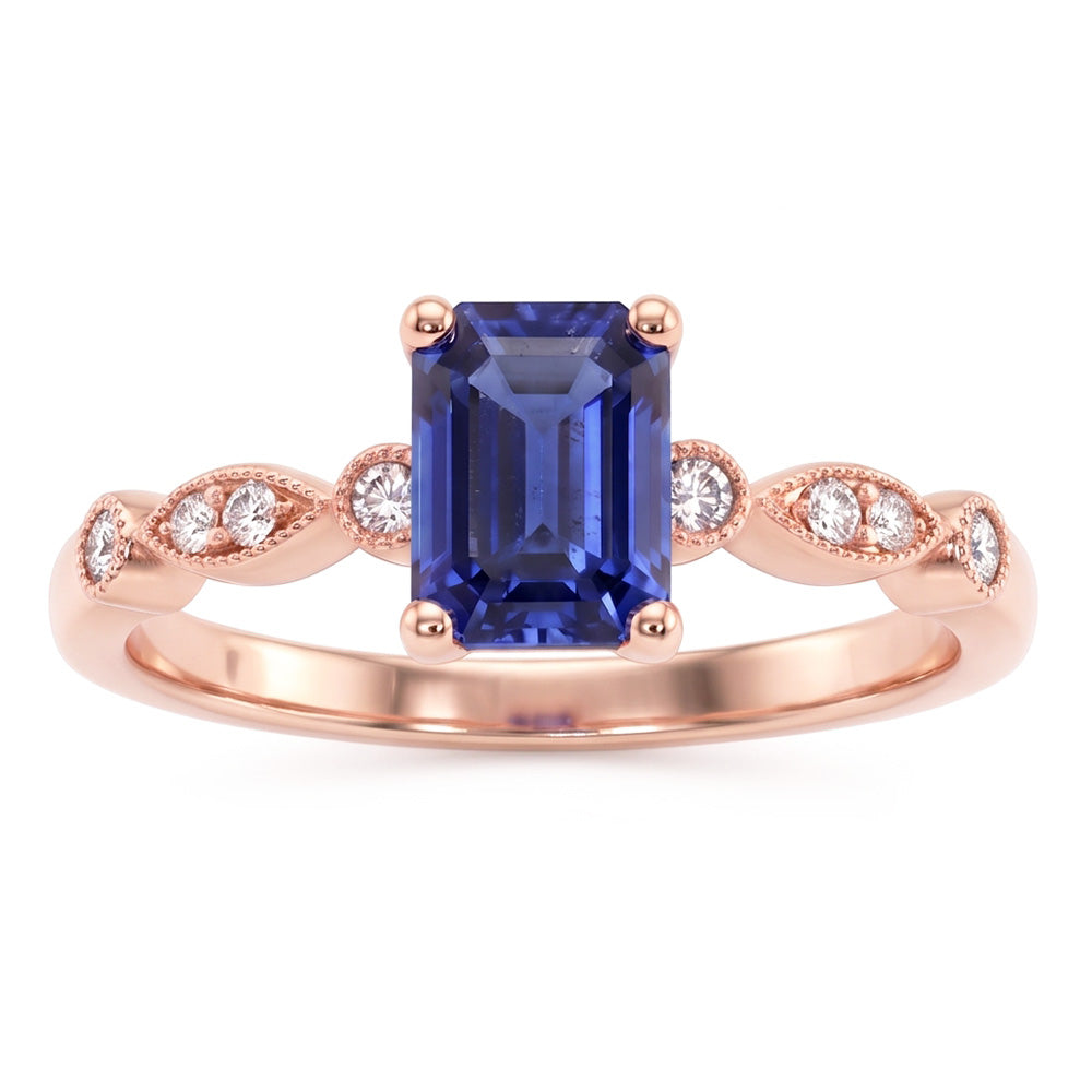 Anello in oro rosa con pietre preziose e zaffiro blu smeraldo con accenti 3,50 carati