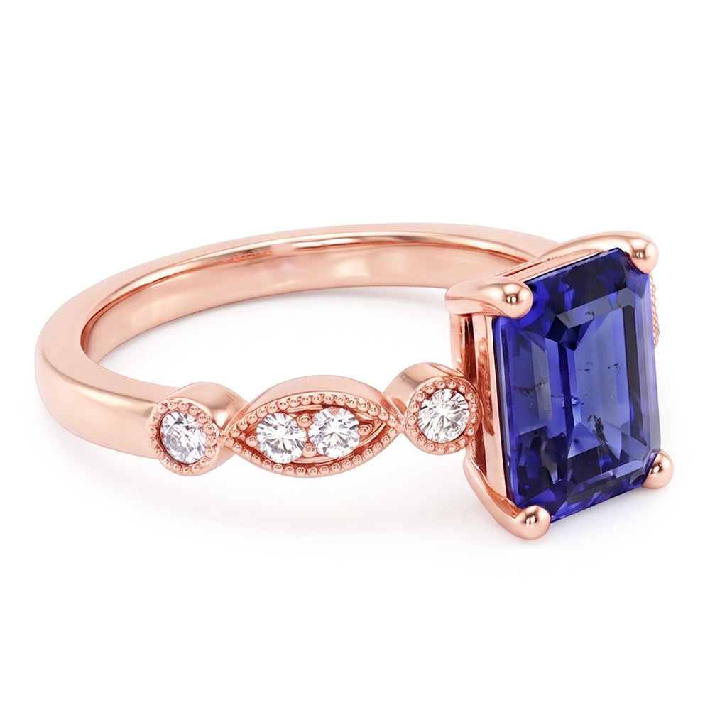 Anello in oro rosa con pietre preziose e zaffiro blu smeraldo con accenti 3,50 carati