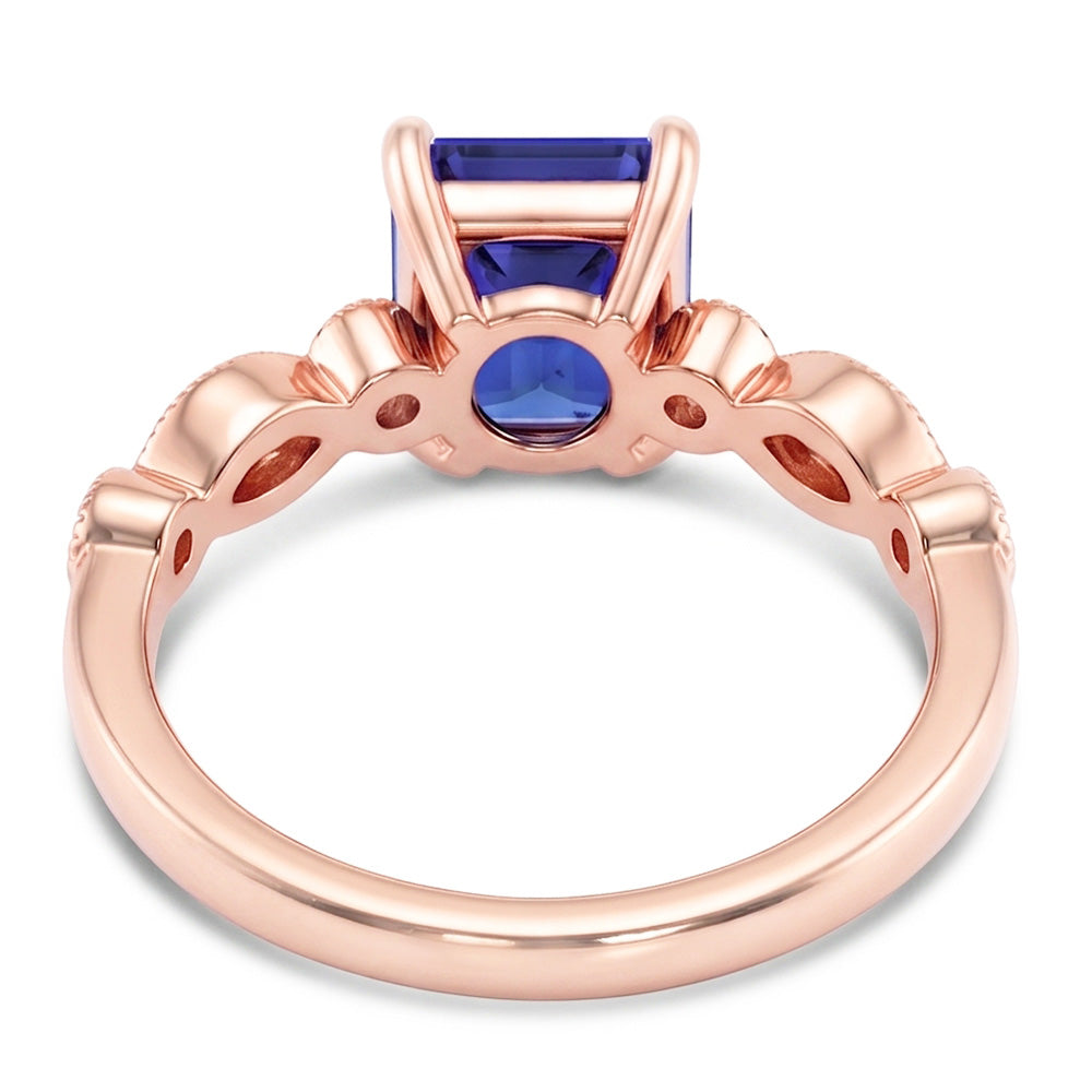 Anello in oro rosa con pietre preziose e zaffiro blu smeraldo con accenti 3,50 carati