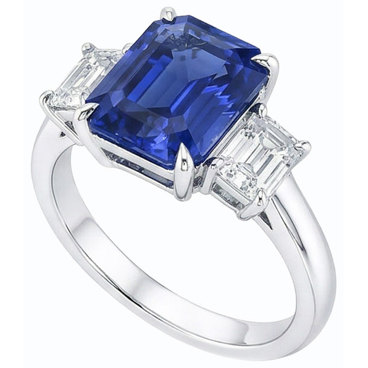 Anello in oro smeraldo 3 pietre blu zaffiro e diamanti 3 carati