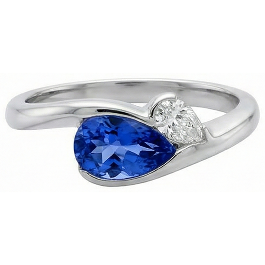 Anello in oro stile antico da 2,01 carati con diamante a pera tanzanite