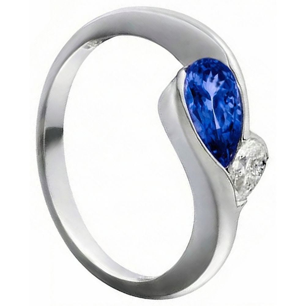 Anello in oro stile antico da 2,01 carati con diamante a pera tanzanite