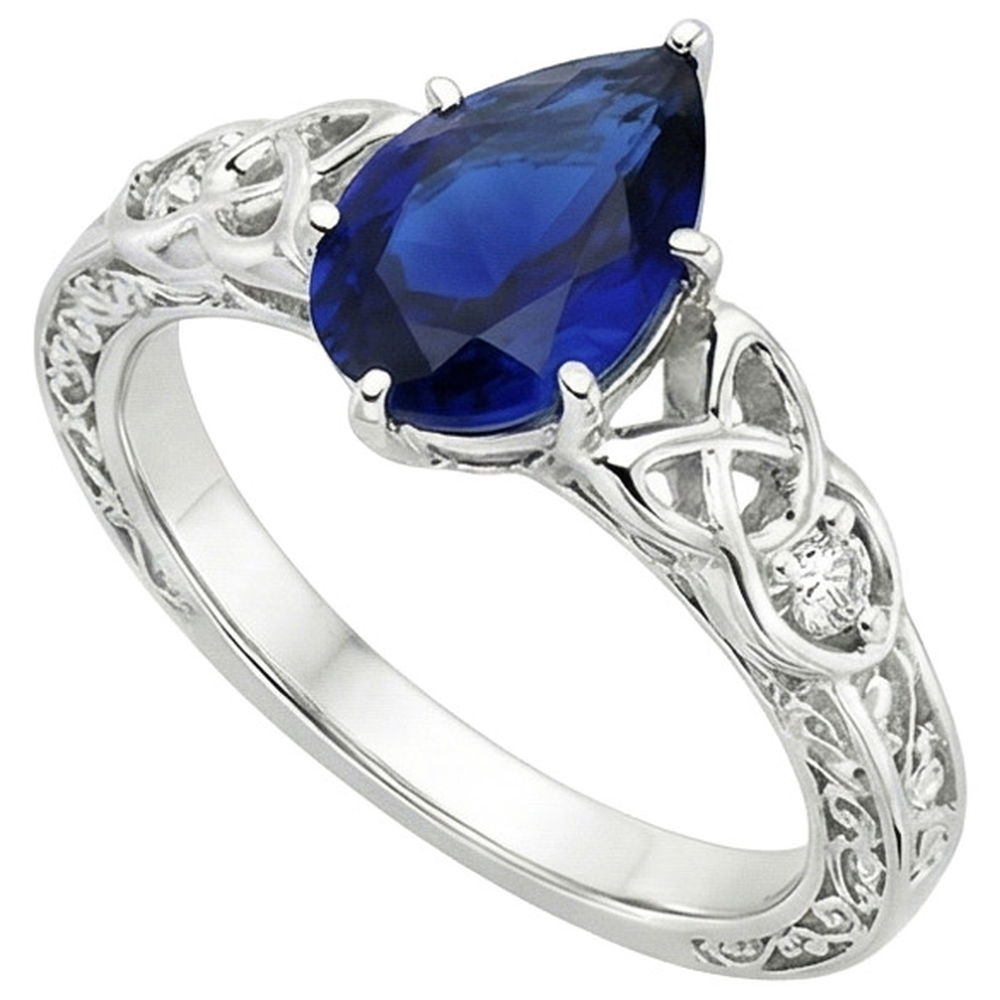 Anello in oro stile vintage filigrana gambo pera blu zaffiro 5.25 carati