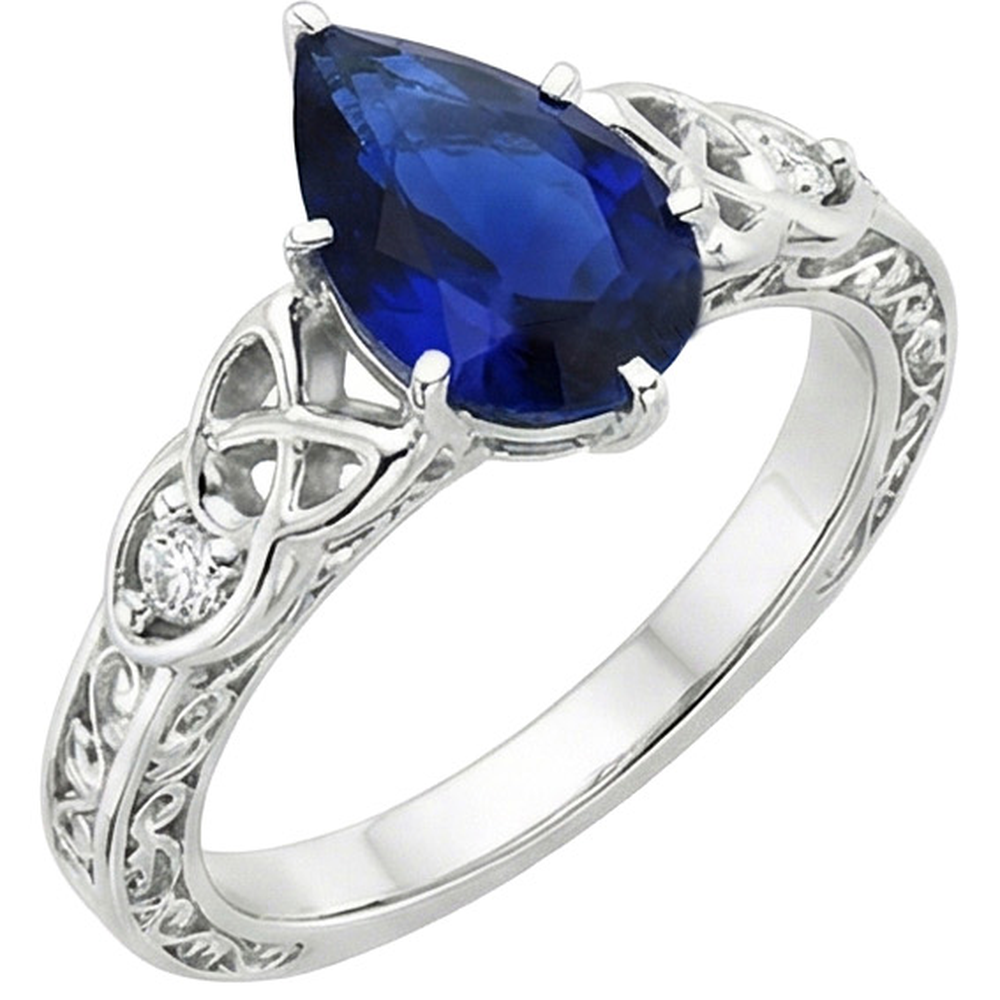 Anello in oro stile vintage filigrana gambo pera blu zaffiro 5.25 carati