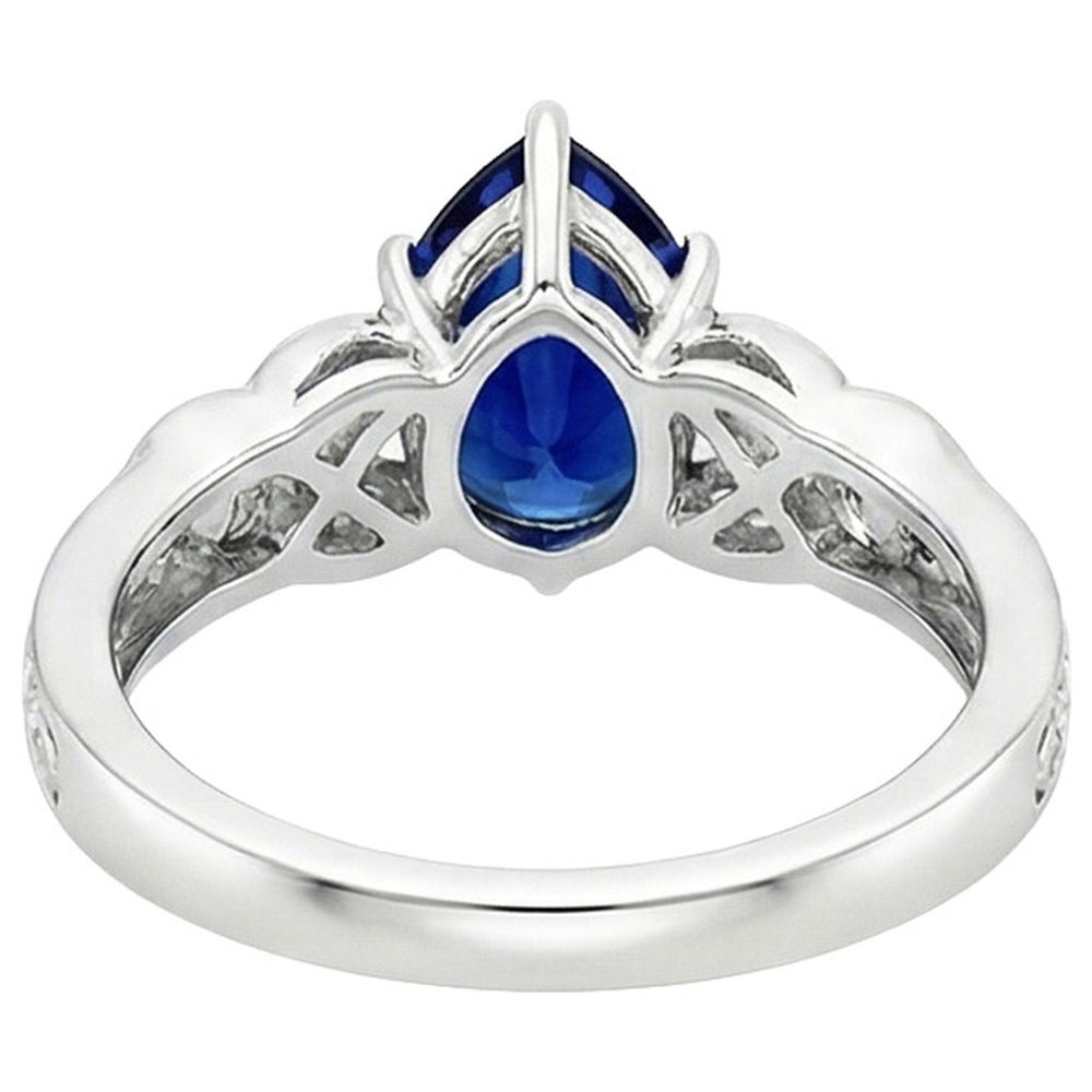 Anello in oro stile vintage filigrana gambo pera blu zaffiro 5.25 carati