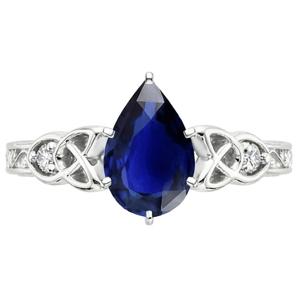 Anello in oro stile vintage filigrana gambo pera blu zaffiro 5.25 carati