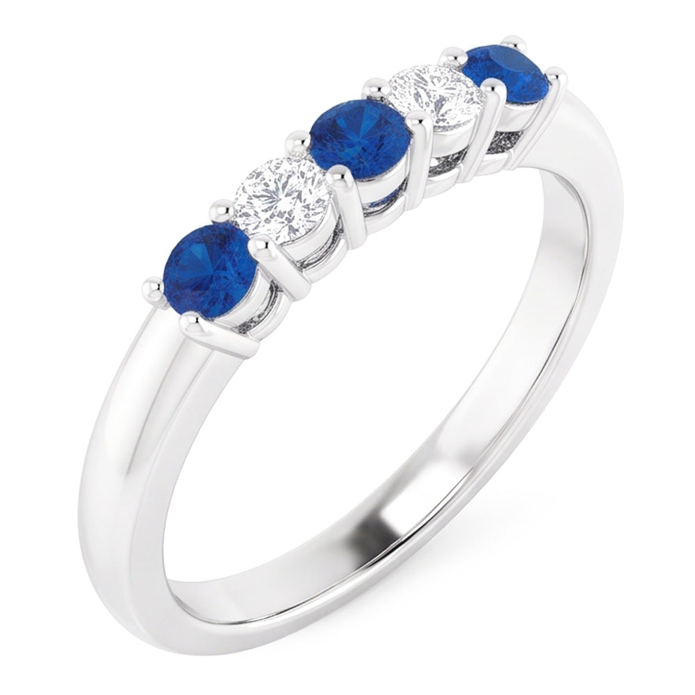 Anello in pietra di zaffiro blu con diamante rotondo 2 carati in oro bianco 14K