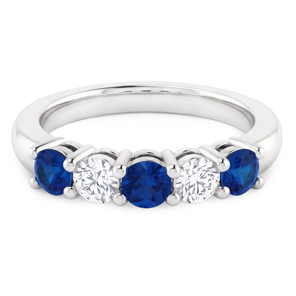 Anello in pietra di zaffiro blu con diamante rotondo 2 carati in oro bianco 14K