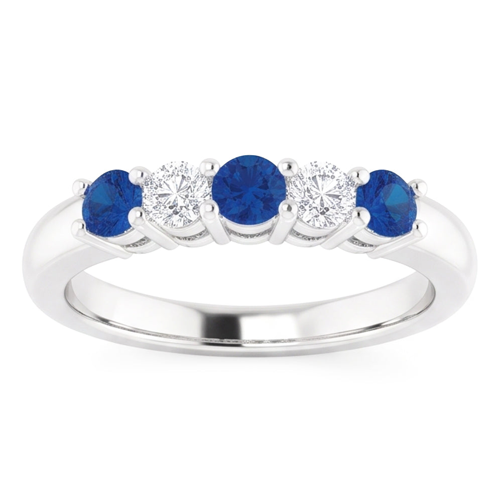 Anello in pietra di zaffiro blu con diamante rotondo 2 carati in oro bianco 14K