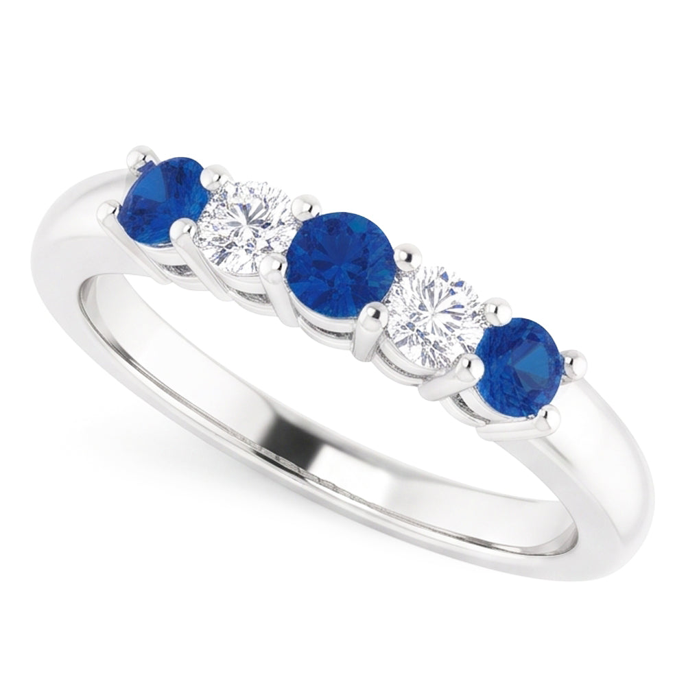 Anello in pietra di zaffiro blu con diamante rotondo 2 carati in oro bianco 14K