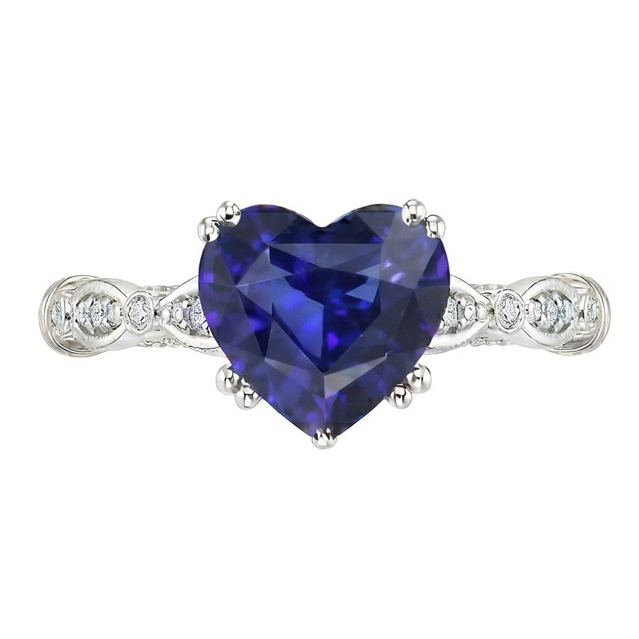 Anello in pietra preziosa a cuore con zaffiro blu. gioielli in stile antico da 2.50 carati