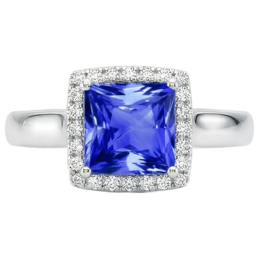 Anello in pietra preziosa a forma di principessa con zaffiro di Ceylon e diamanti 5.40 carati