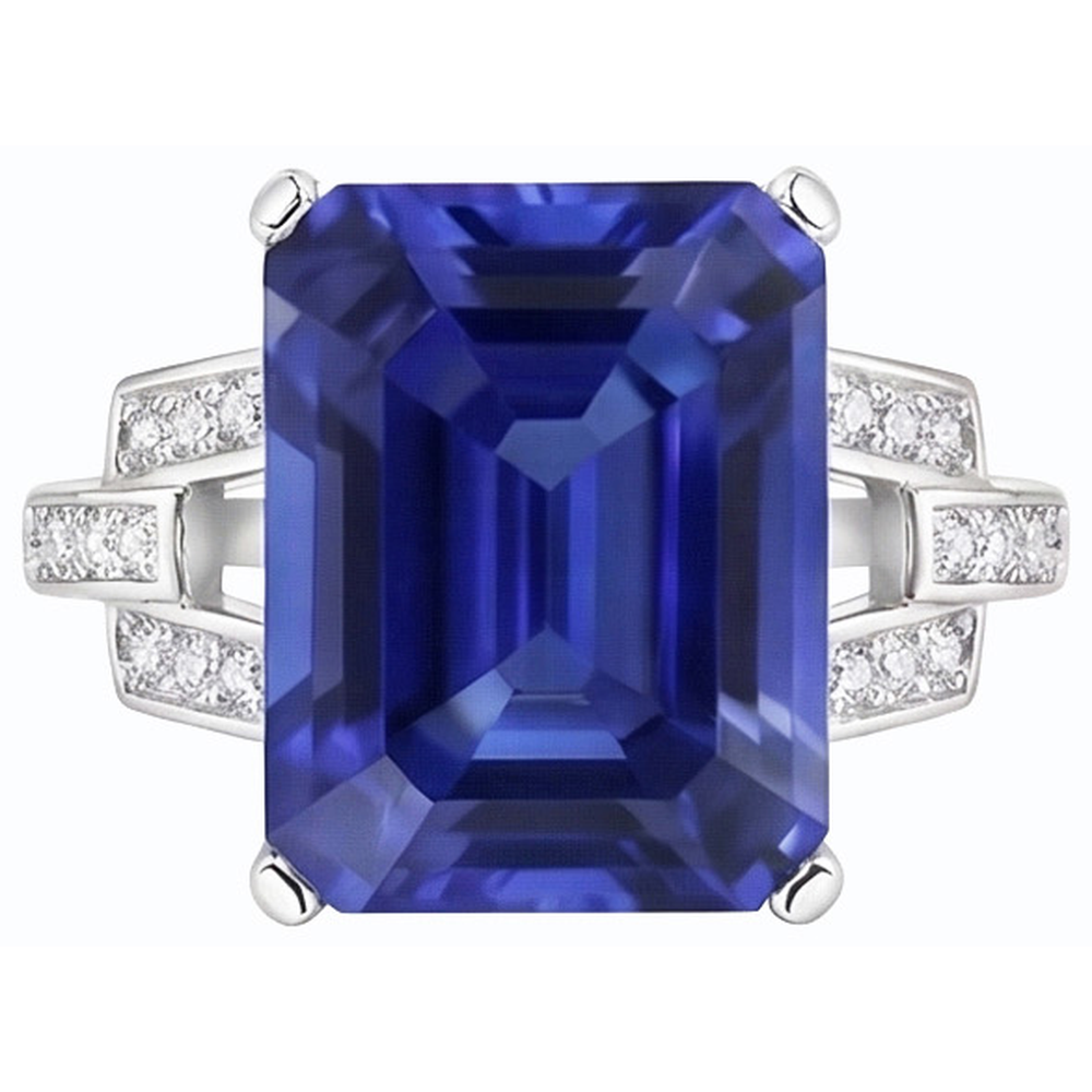 Anello in pietra preziosa con zaffiro di Ceylon Gioielli con smeraldo gambo diviso 4 carati