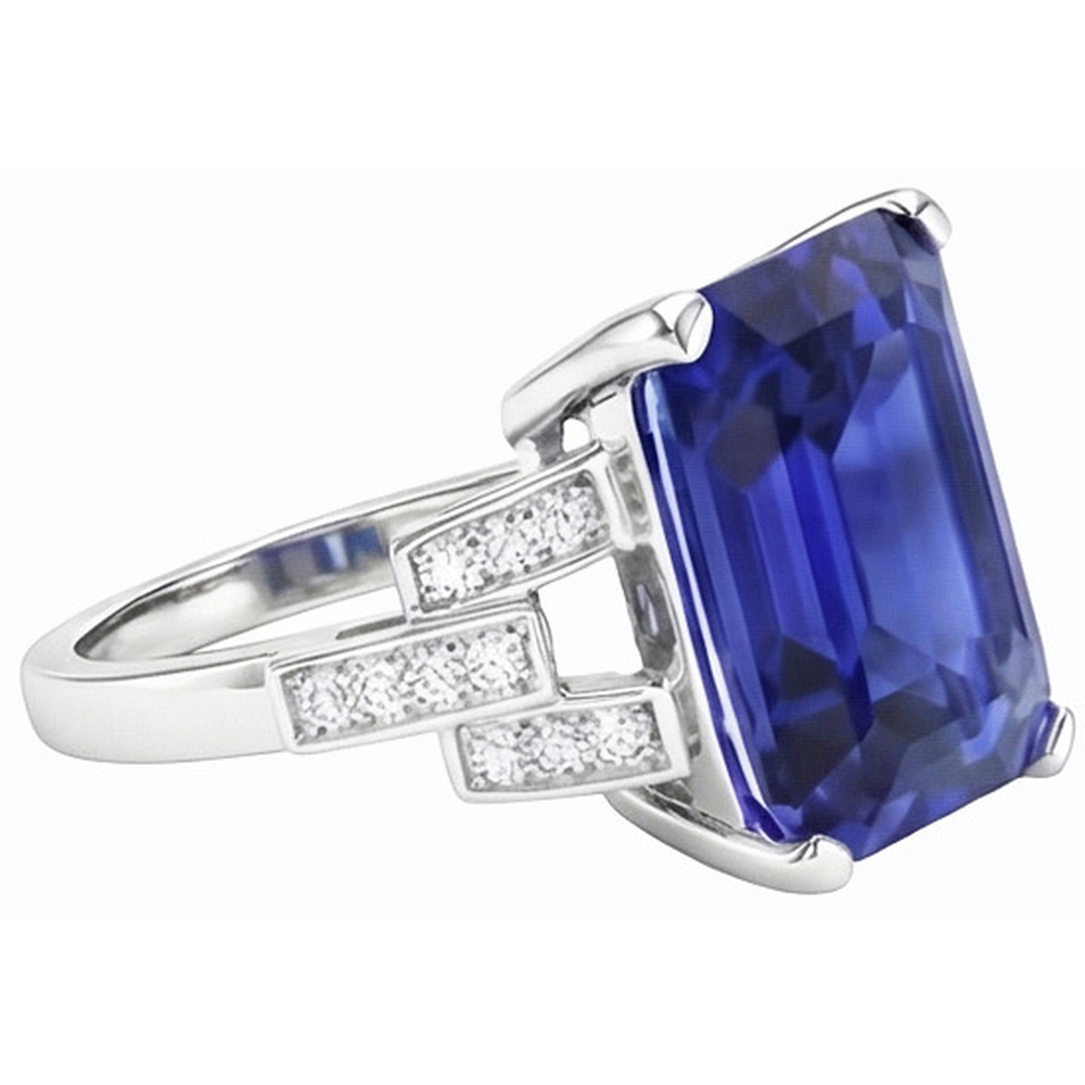 Anello in pietra preziosa con zaffiro di Ceylon Gioielli con smeraldo gambo diviso 4 carati