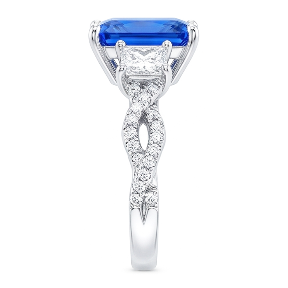 Anello in pietra preziosa zaffiro radiante 3 pietre intrecciate stile 3.50 carati