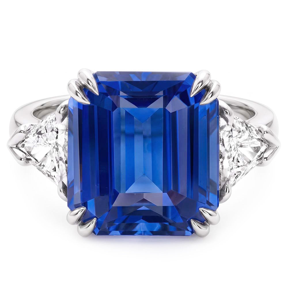 Anello in pietra preziosa zaffiro smeraldo 4 carati trilioni di diamanti 3 pietre d'oro