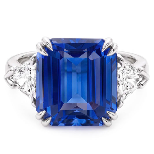 Anello in pietra preziosa zaffiro smeraldo 4 carati trilioni di diamanti 3 pietre d'oro