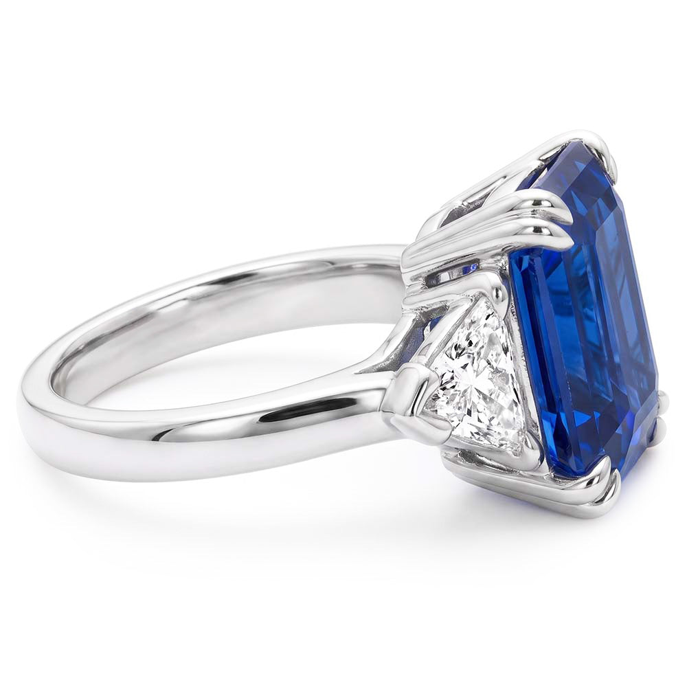 Anello in pietra preziosa zaffiro smeraldo 4 carati trilioni di diamanti 3 pietre d'oro