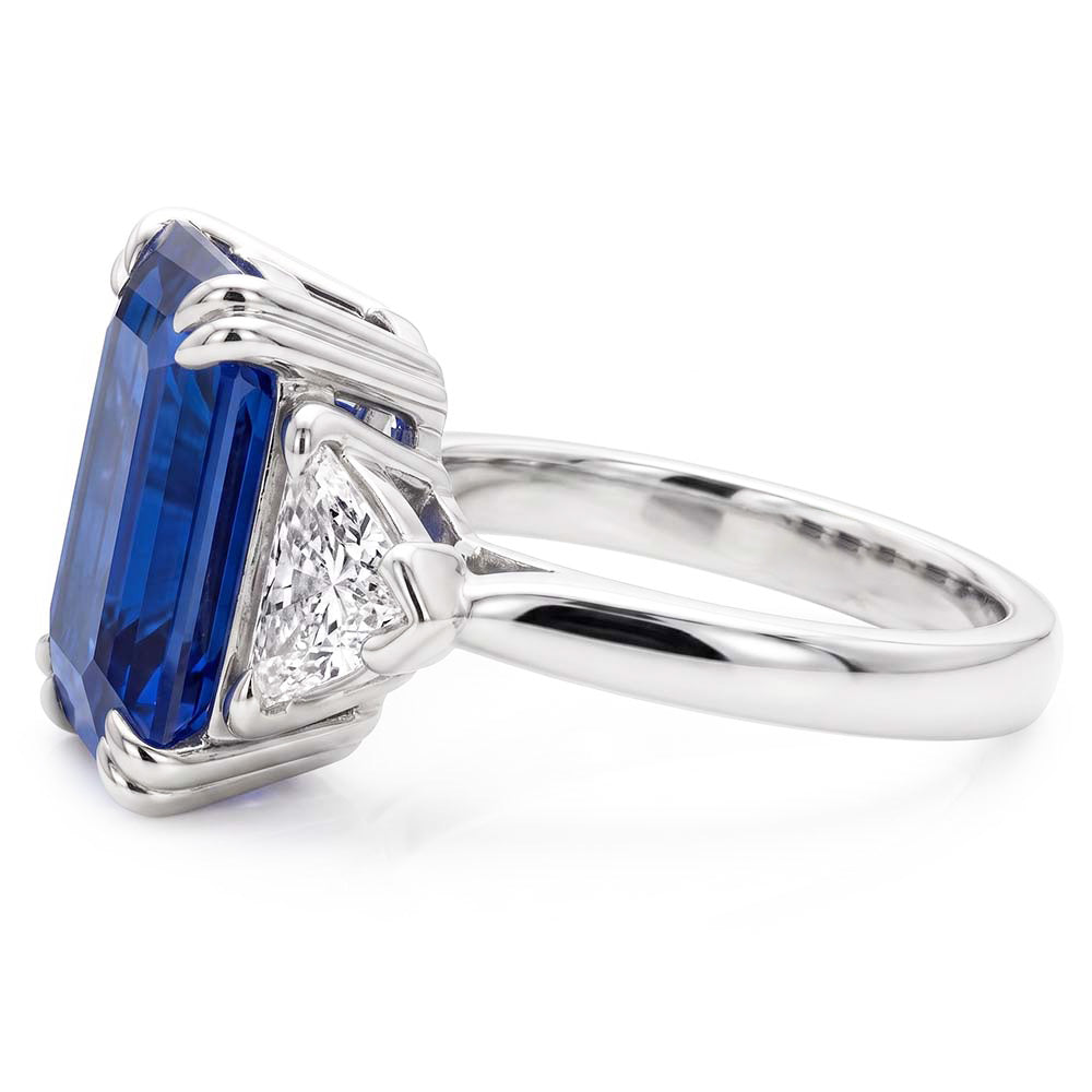 Anello in pietra preziosa zaffiro smeraldo 4 carati trilioni di diamanti 3 pietre d'oro