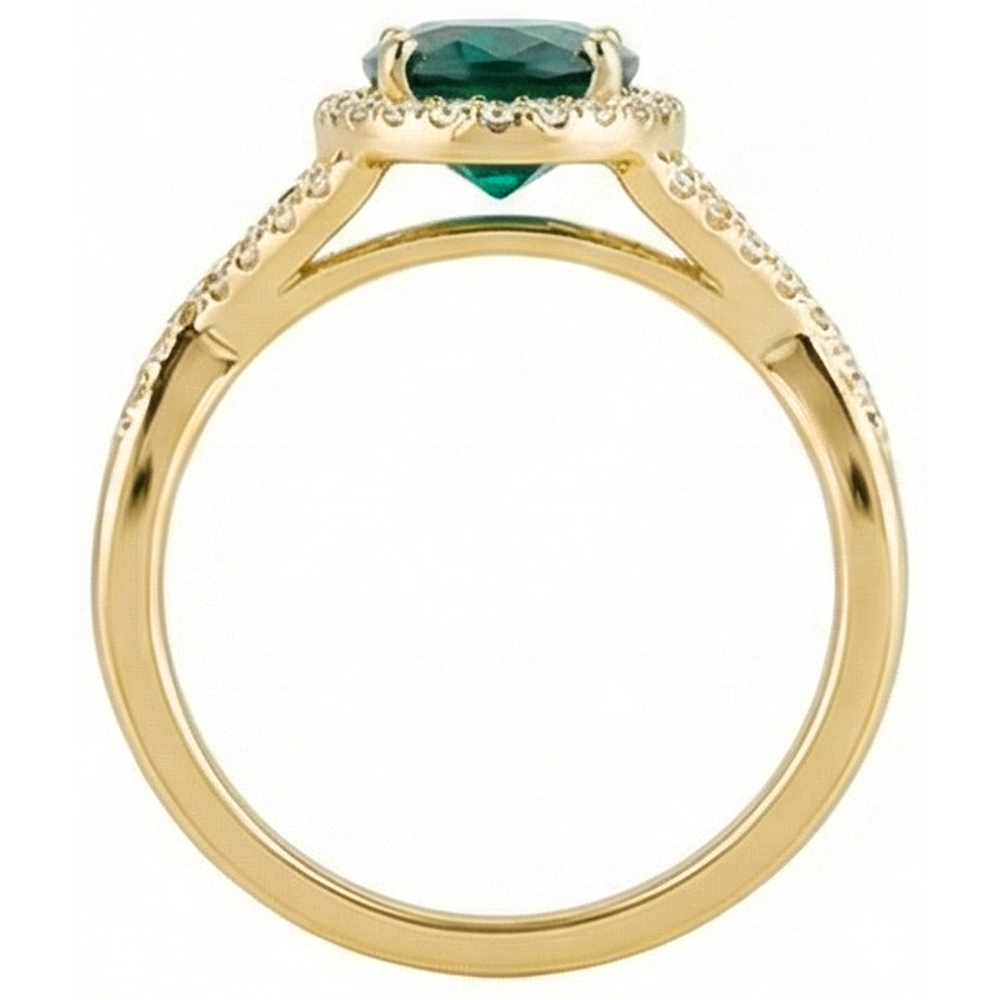Anello in pietra verde smeraldo da 8 ct con gioielli in oro giallo 14K con diamanti