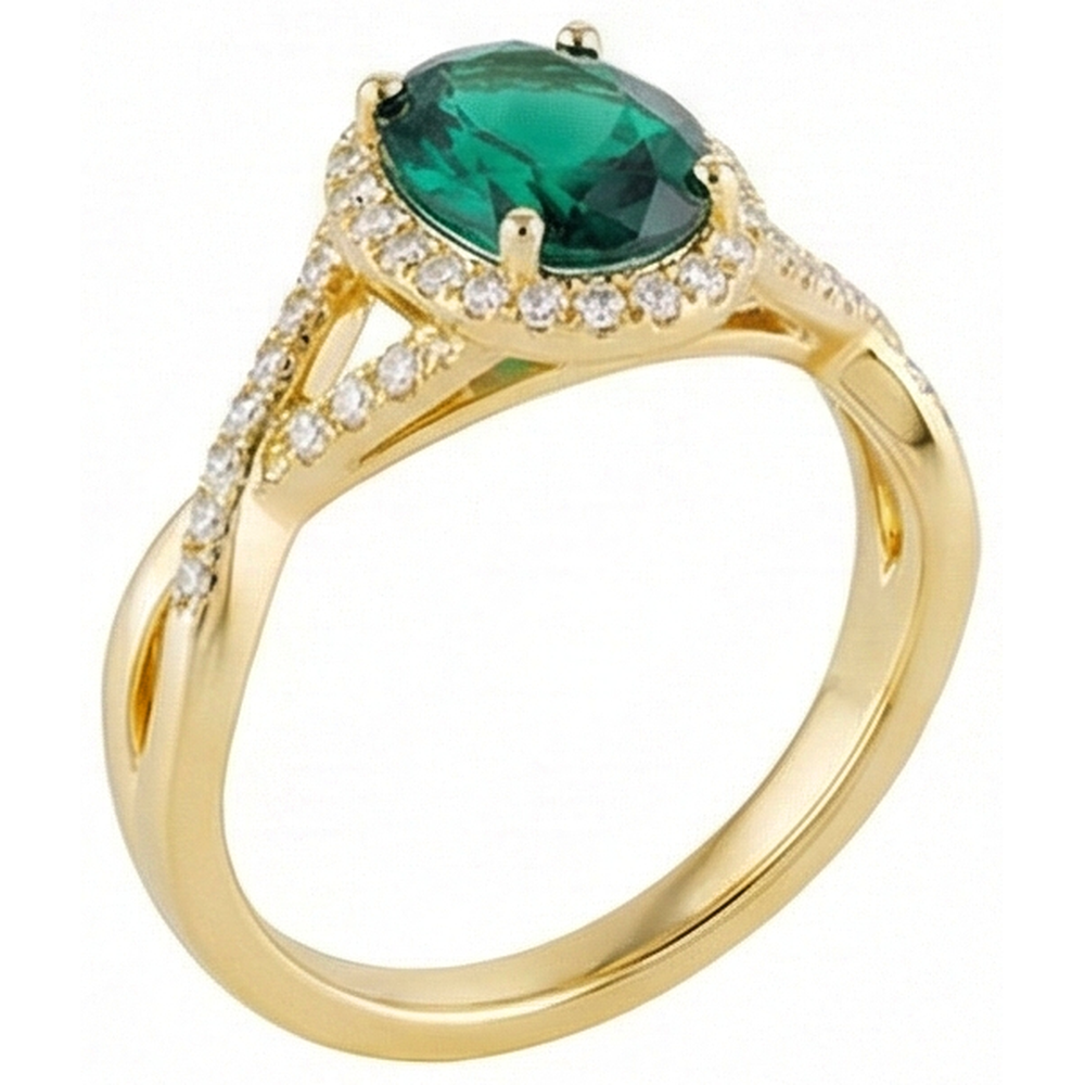Anello in pietra verde smeraldo da 8 ct con gioielli in oro giallo 14K con diamanti