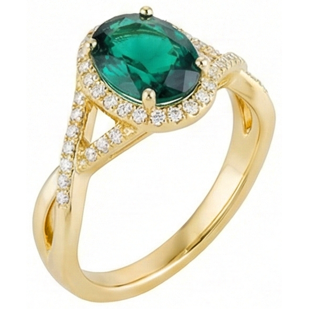 Anello in pietra verde smeraldo da 8 ct con gioielli in oro giallo 14K con diamanti
