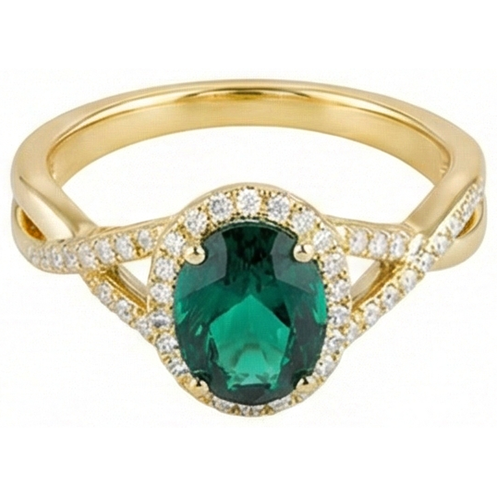 Anello in pietra verde smeraldo da 8 ct con gioielli in oro giallo 14K con diamanti