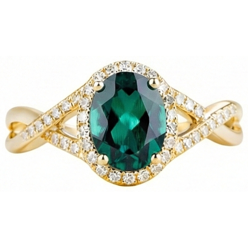 Anello in pietra verde smeraldo da 8 ct con gioielli in oro giallo 14K con diamanti