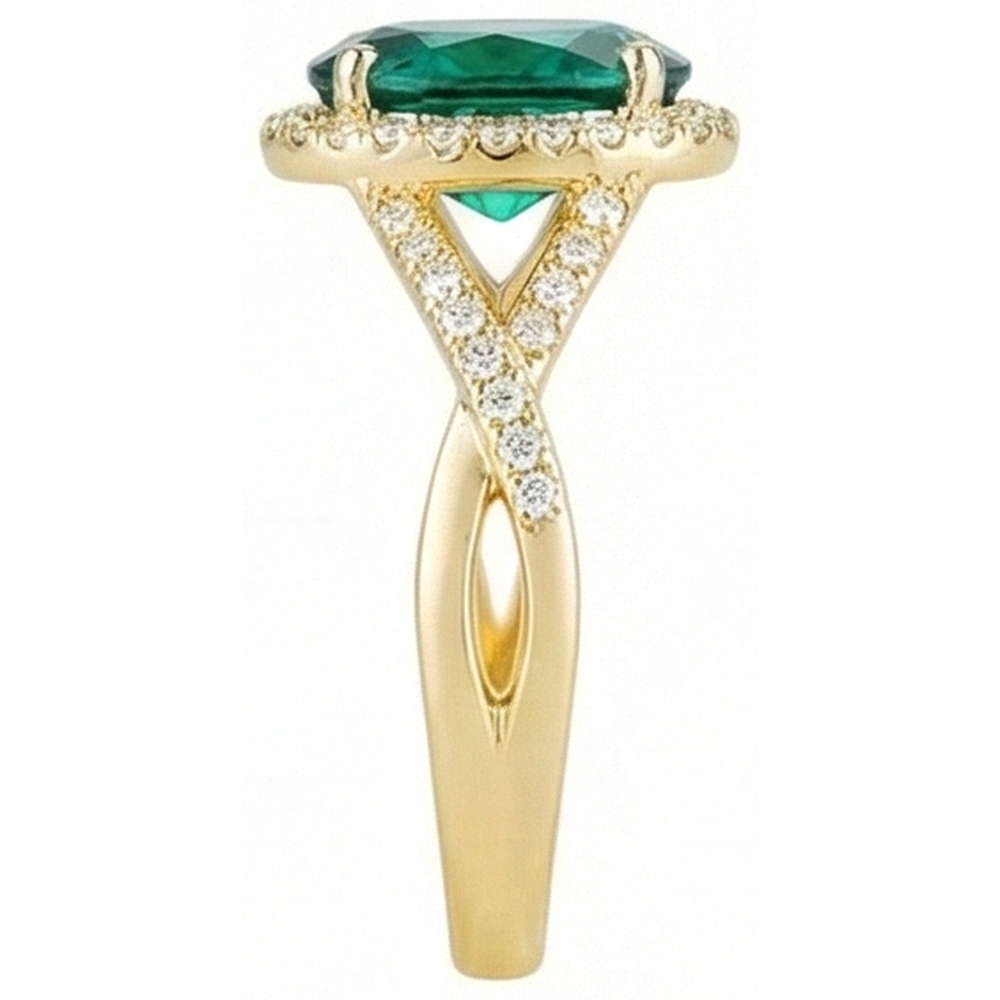 Anello in pietra verde smeraldo da 8 ct con gioielli in oro giallo 14K con diamanti