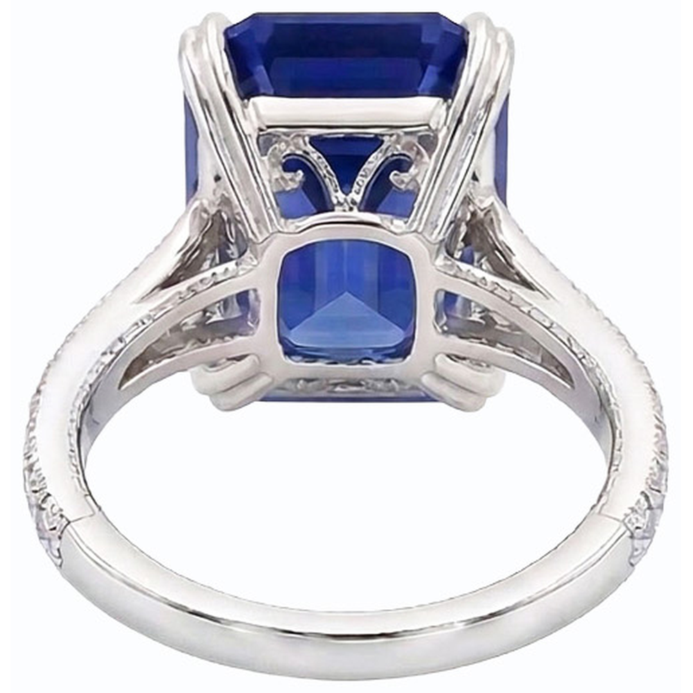 Anello in stile Antico Diamanti Naturali Autentici ( non creati in laboratorio ) Zaffiro Blu Smeraldo 8 Carati Accentati Oro Bianco 14K