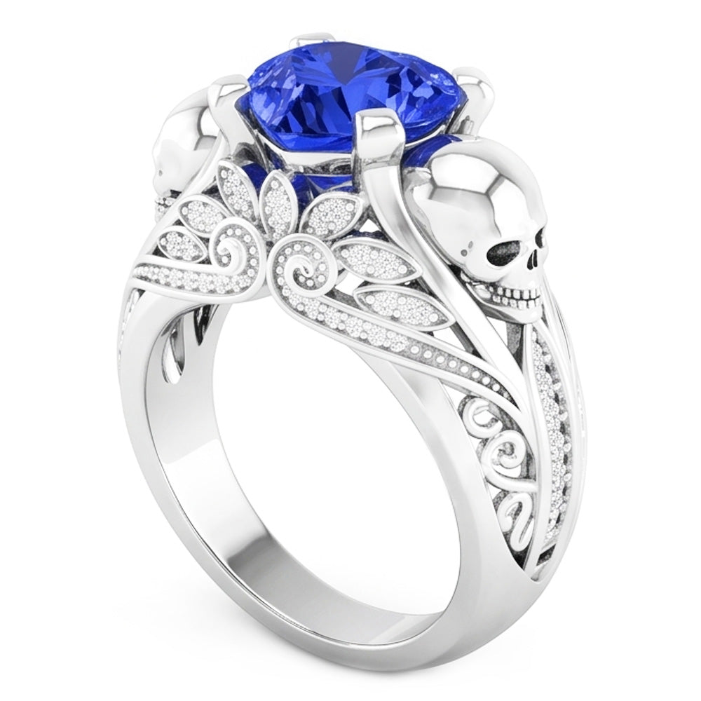 Anello in stile antico con diamanti zaffiro blu cuore 2 carati in oro bianco 14K
