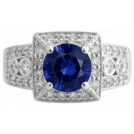 Anello in stile antico con tanzanite e diamanti. 2.79 carati. gioielli da sposa