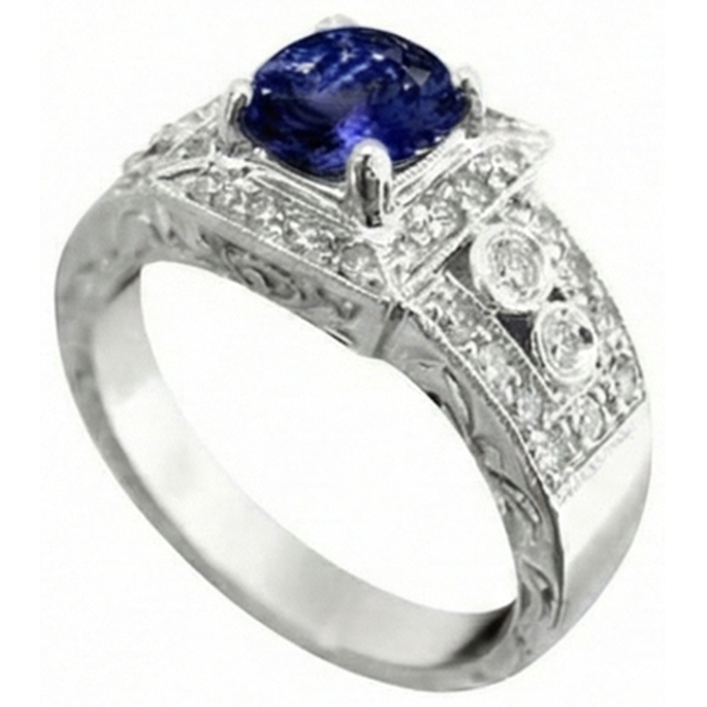 Anello in stile antico con tanzanite e diamanti. 2.79 carati. gioielli da sposa