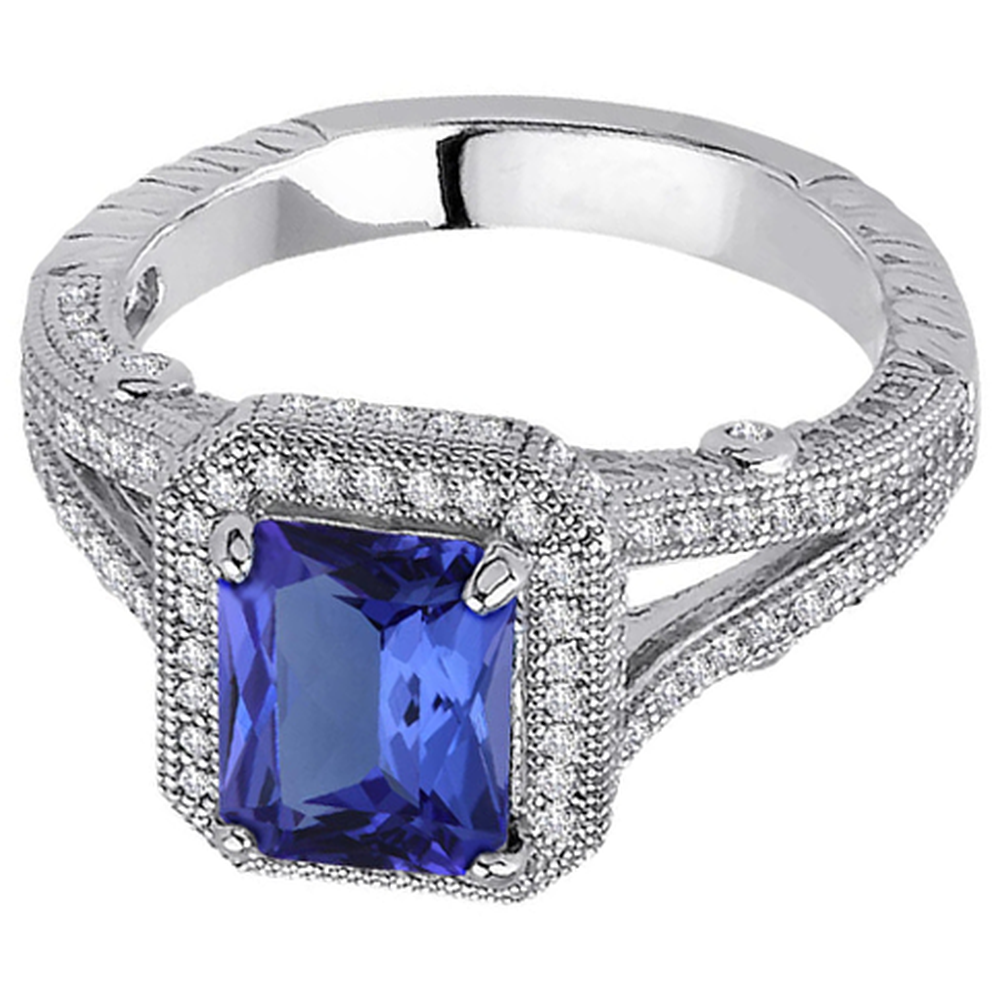 Anello in stile antico con tanzanite e diamanti da 4.51 carati in oro bianco
