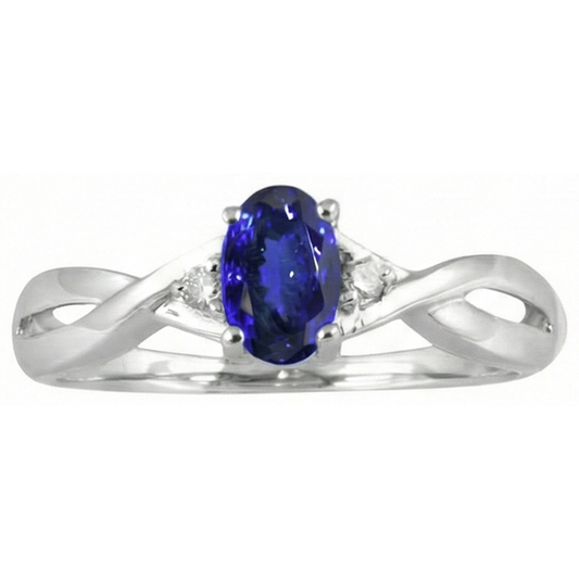 Anello in stile antico con tanzanite ovale e diamanti tondi da 1,60 carati e bianco 14K