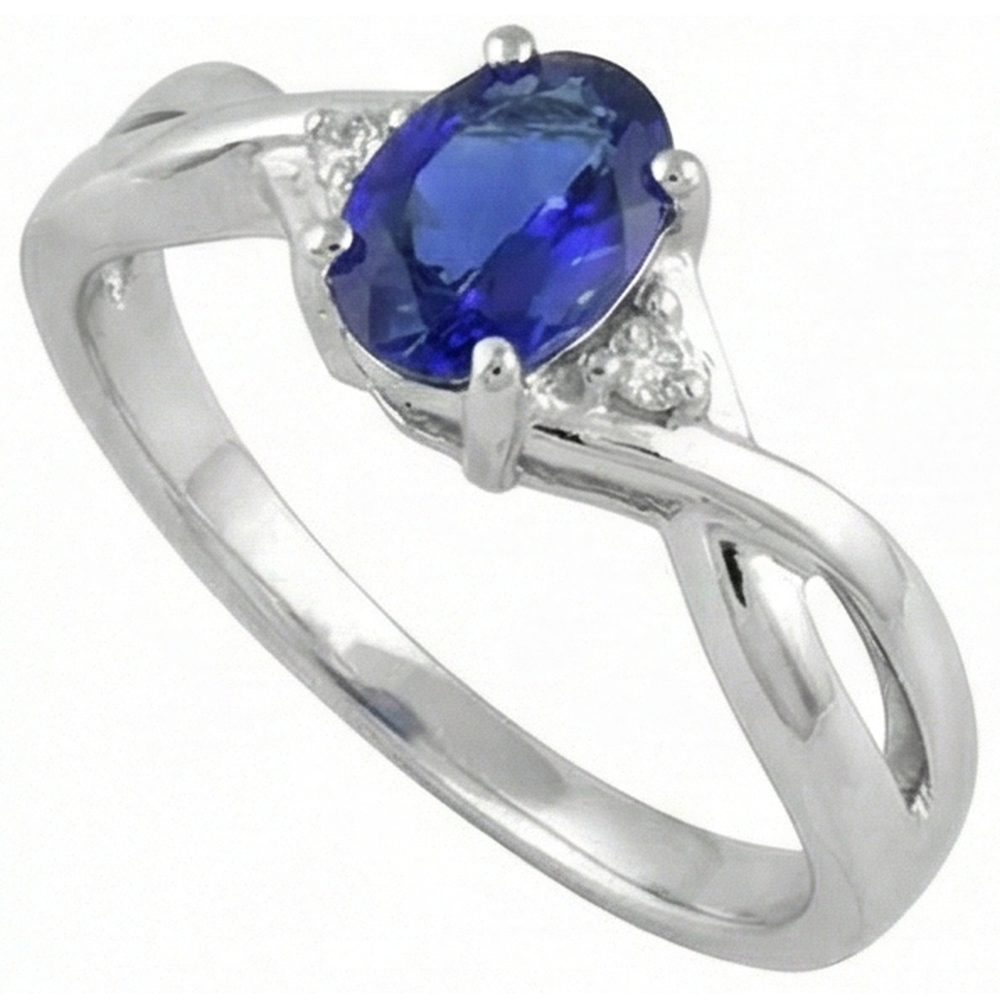 Anello in stile antico con tanzanite ovale e diamanti tondi da 1,60 carati e bianco 14K