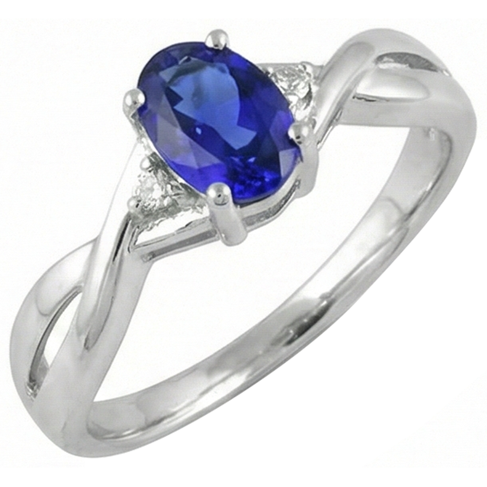 Anello in stile antico con tanzanite ovale e diamanti tondi da 1,60 carati e bianco 14K