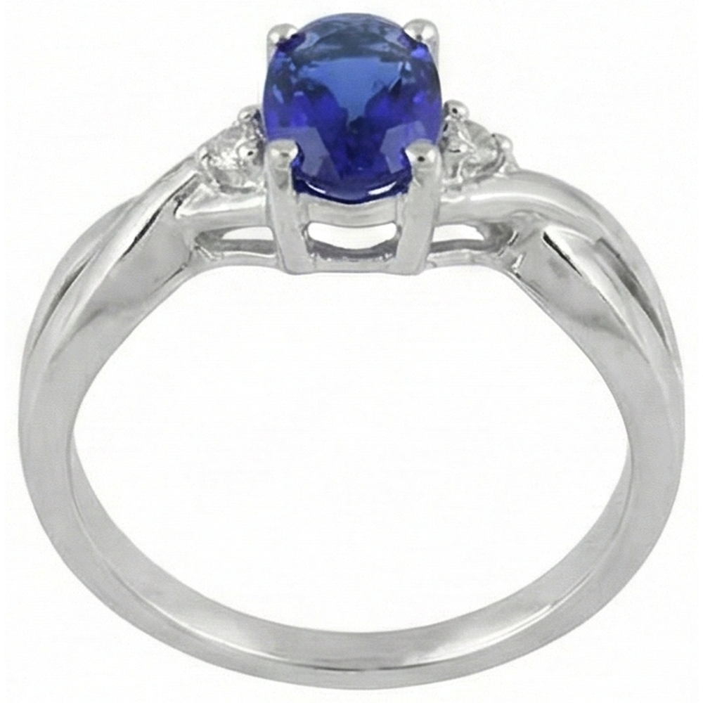 Anello in stile antico con tanzanite ovale e diamanti tondi da 1,60 carati e bianco 14K