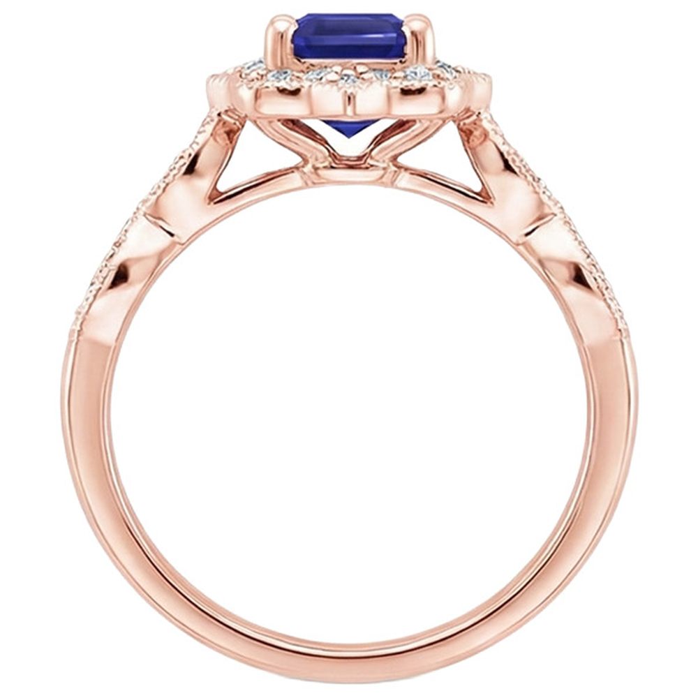 Anello in stile antico con zaffiro blu e diamante con pietra preziosa 3 carati
