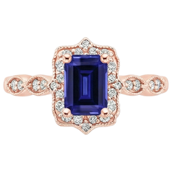 Anello in stile antico con zaffiro blu e diamante con pietra preziosa 3 carati