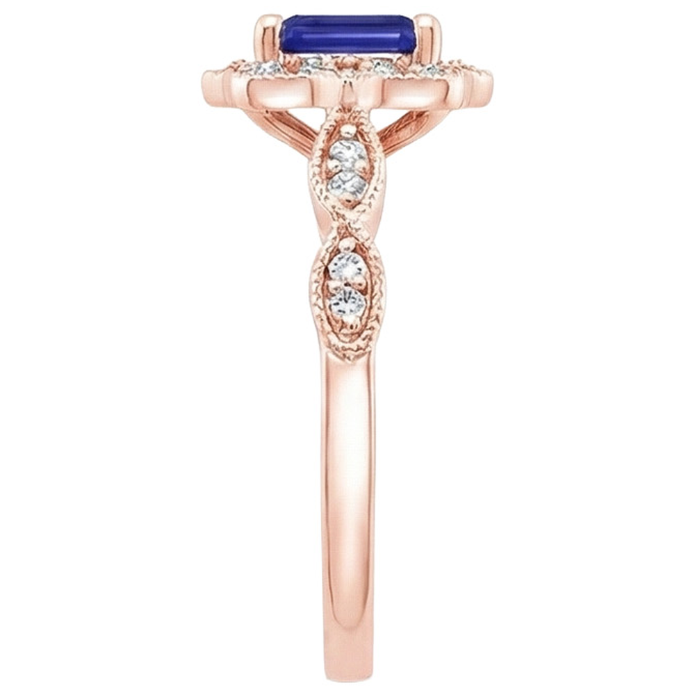 Anello in stile antico con zaffiro blu e diamante con pietra preziosa 3 carati