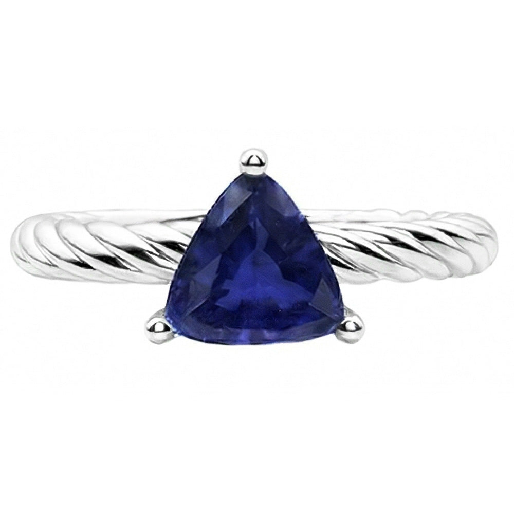 Anello in stile corda solitario trilioni di zaffiro blu intenso da 1 carato con oro bianco 14K