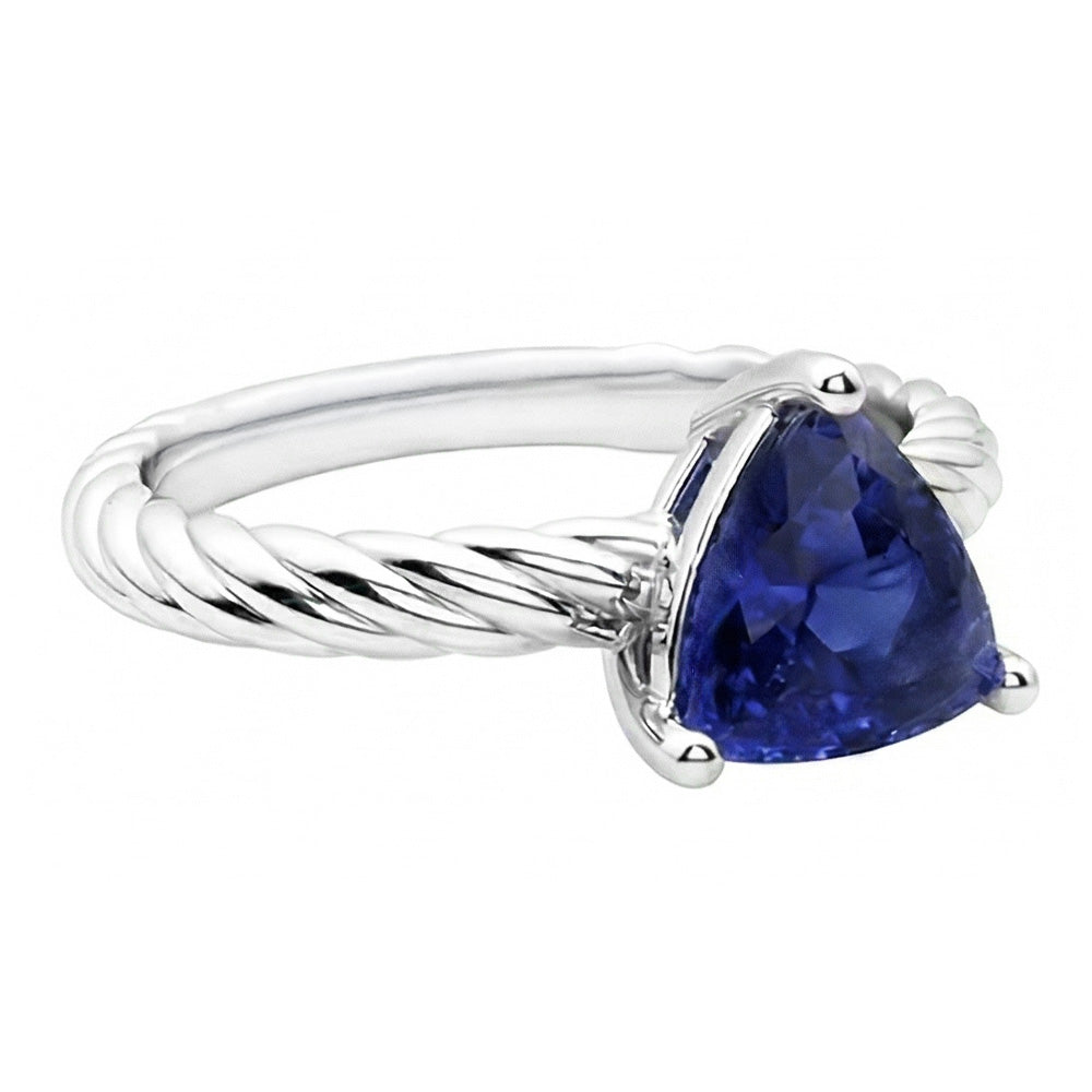 Anello in stile corda solitario trilioni di zaffiro blu intenso da 1 carato con oro bianco 14K