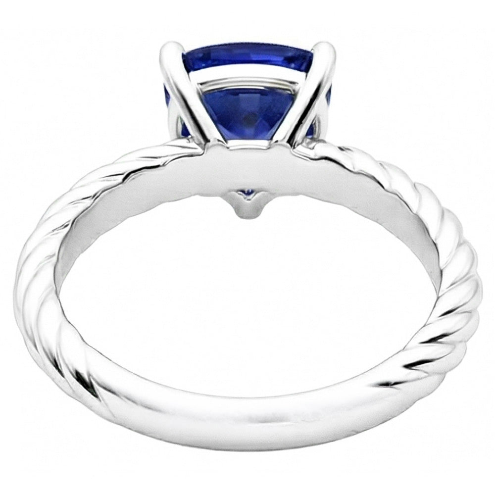 Anello in stile corda solitario trilioni di zaffiro blu intenso da 1 carato con oro bianco 14K
