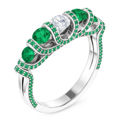 Anello in stile unico con diamante rotondo smeraldo 3.90 carati