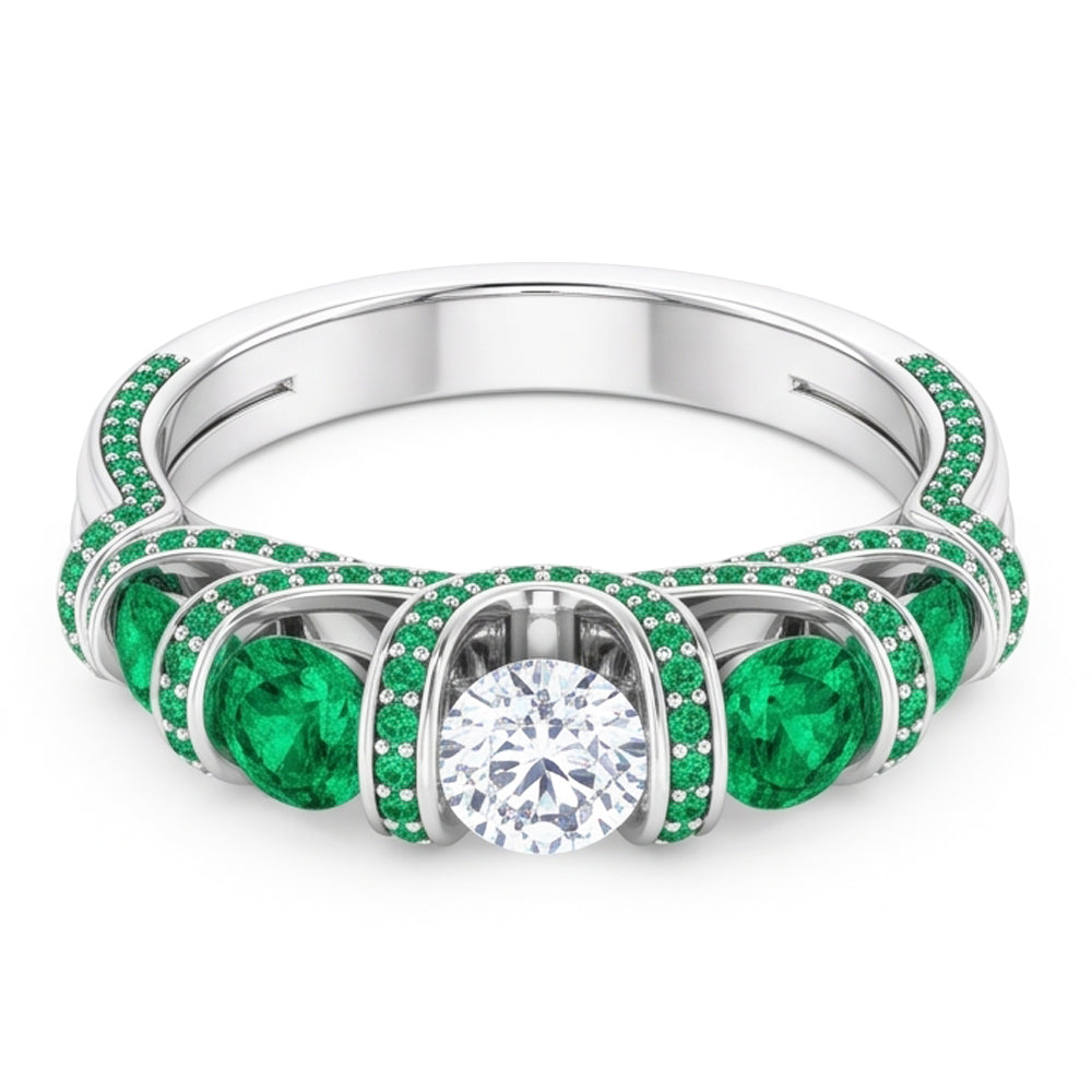 Anello in stile unico con diamante rotondo smeraldo 3.90 carati